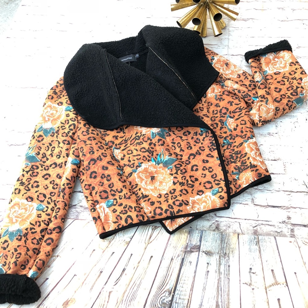 MINKPINK Wild Rose Coat Sherpa Jacket cheetah